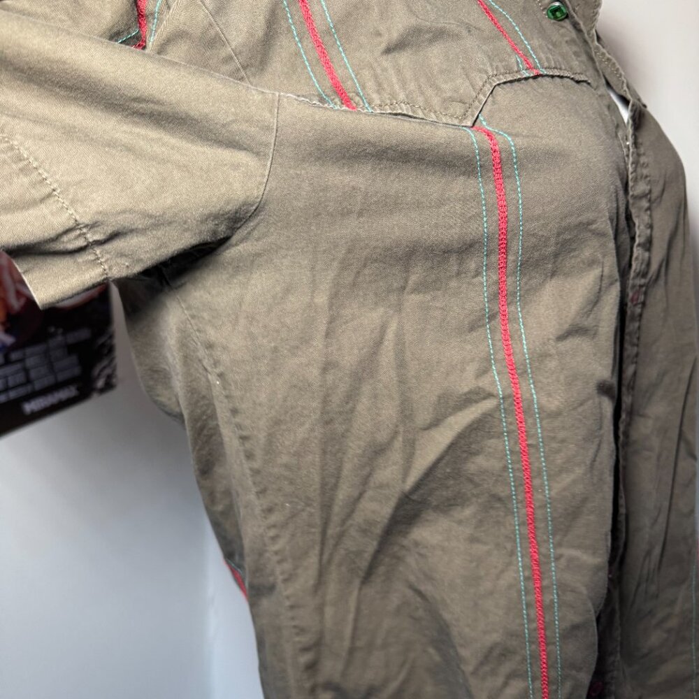 Diesel Olive Green Button-Down Shirt with Red Trim - Picture 4 of 11